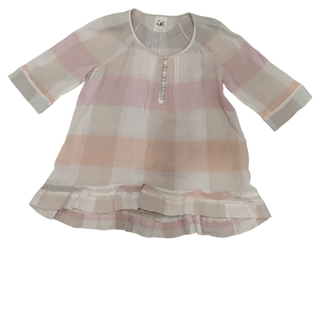 Mermaid Girl Plaid‎ Linen Cotton Ruffle Tunic Top Bohemian Summer Beach